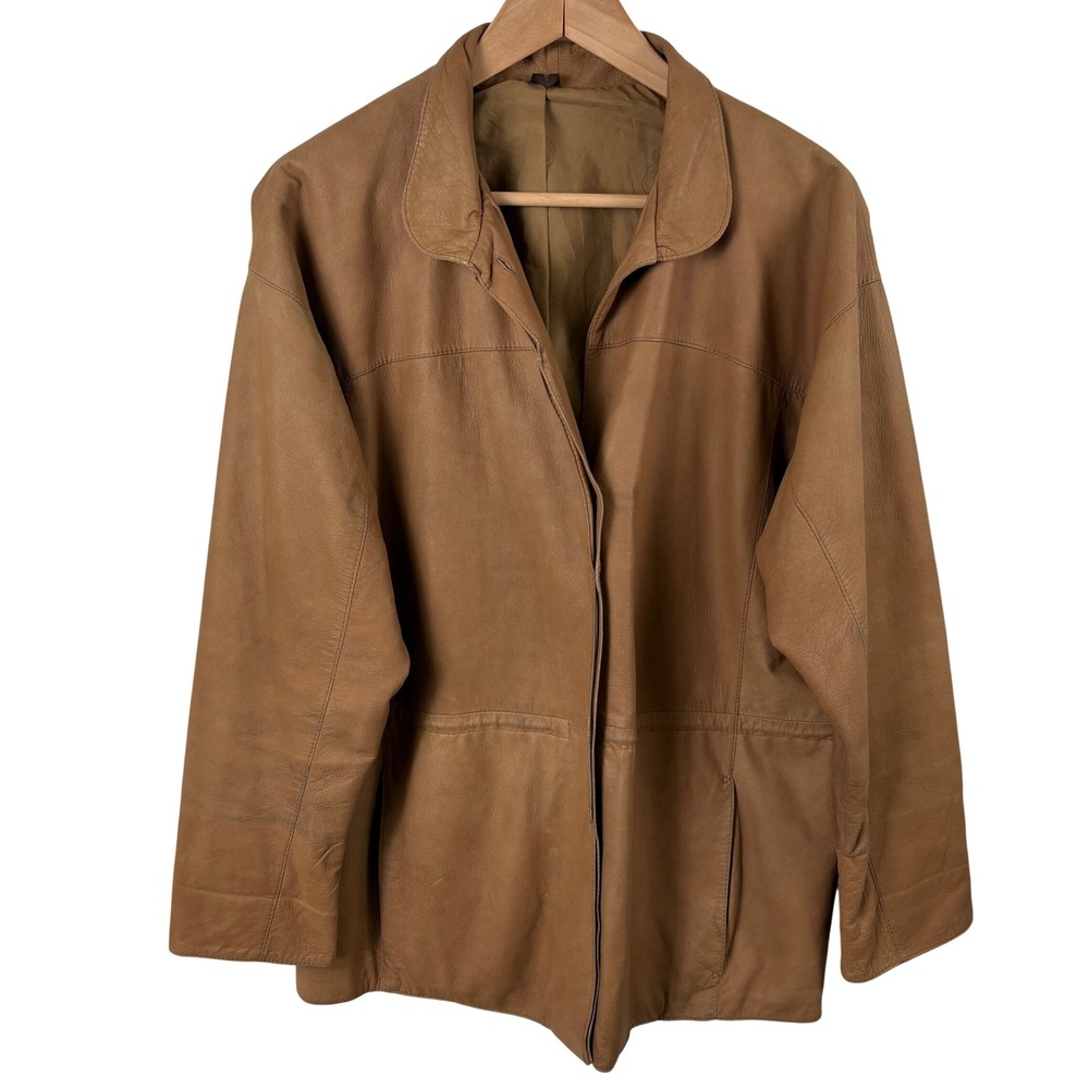 Vtg Knight Tailors New Zealand Lambskin Leather Jacket Women's L Tan Handmade‎